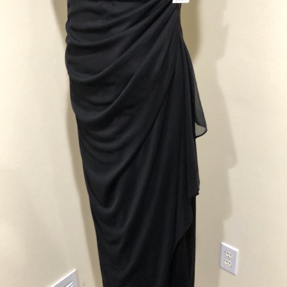 NWT Alex Evenings Gown Maxi Dress Size 10P Black Cowl Neck Cascading Ruch Side - Picture 4 of 12